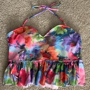 Kortni Jeane ruffle watercolor floral swim top